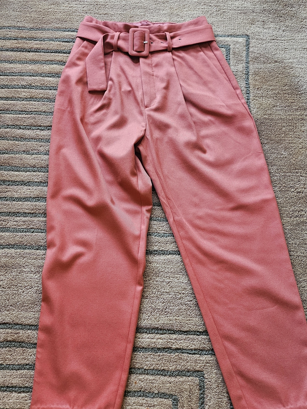 Mango Women High-Waist Belted Tapered Pants - Burnt Orange